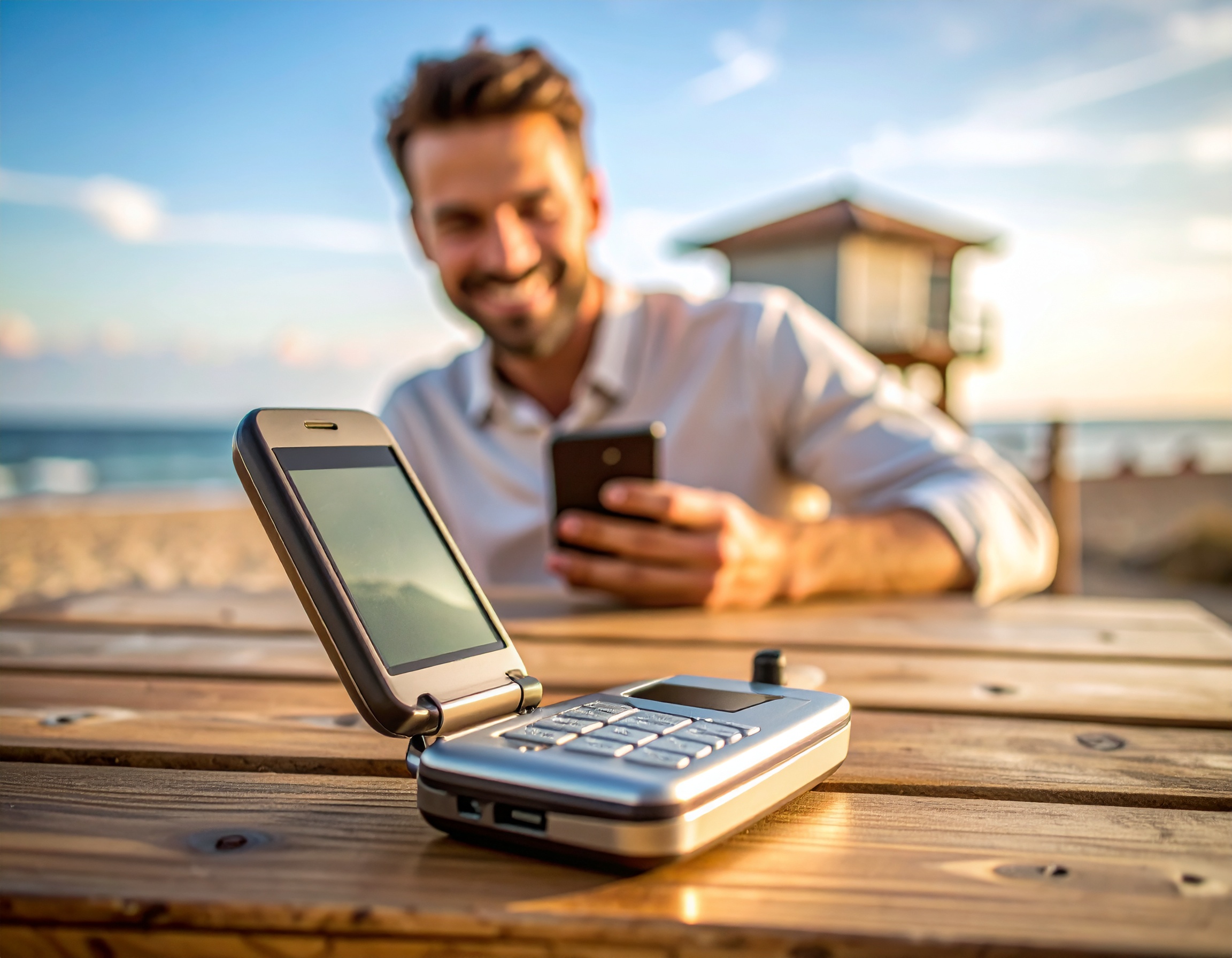 Firefly_Un téléphone à clapet rétro posé sur une table en bois, avec un arrière-plan flou du 372805.jpg